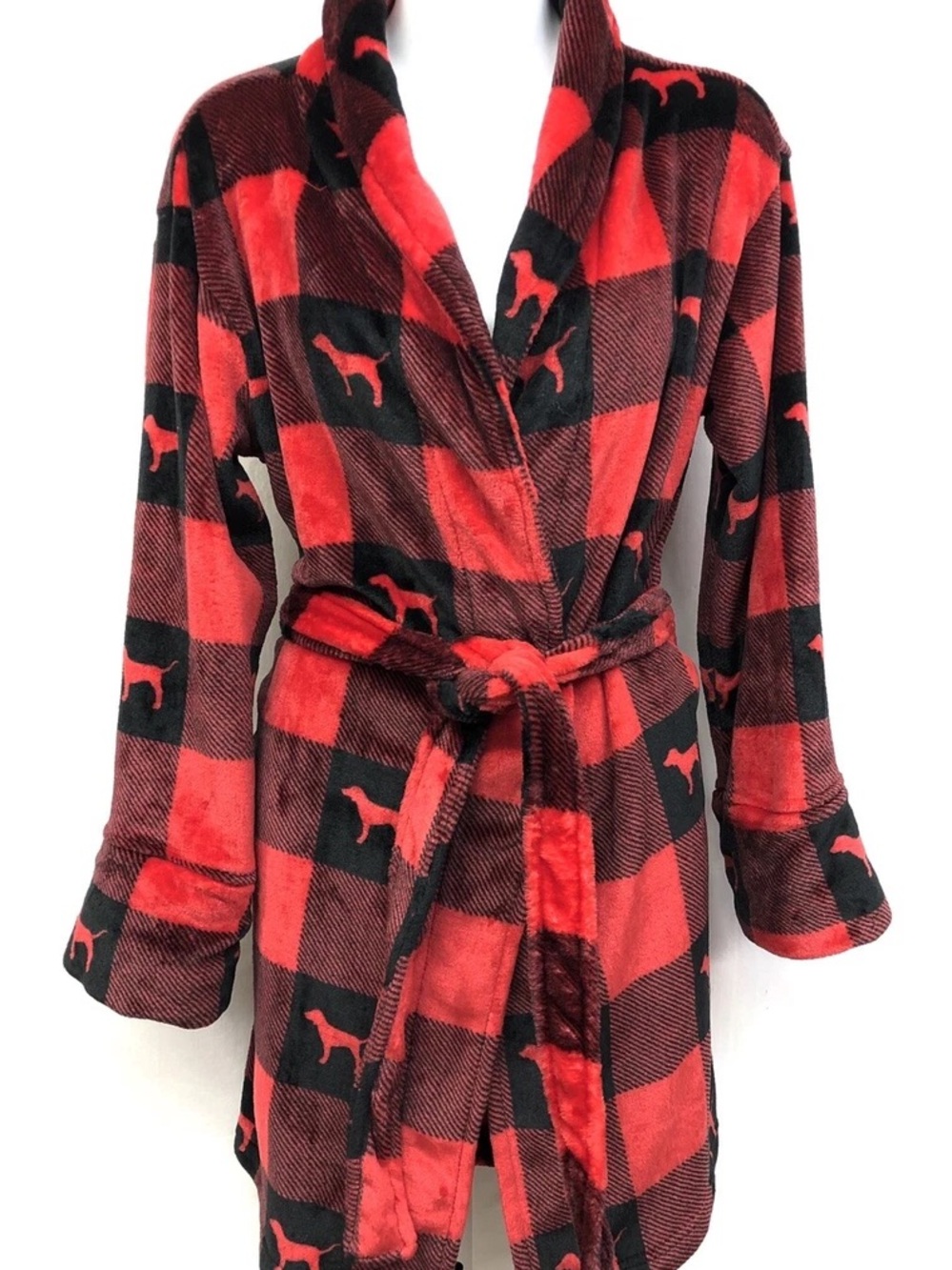Victorias Secret PINK Buffalo Plush Red & Black Plaid Women's Robe